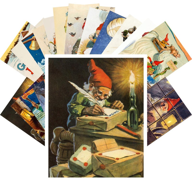 PIXILUV Vintage PostCards 24 pcs Christmas Dwarves Vintage Kids Books Illustrations - Image 1